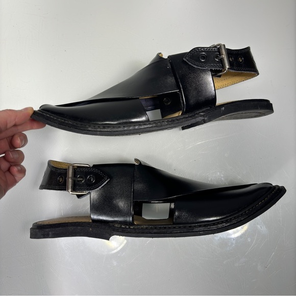 Peshawari Handmade Black Leather Charsaddah Chappal Pakistan‎ Sandal Size 7 main image 10